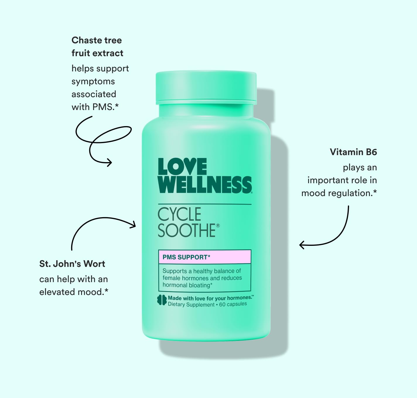 Love Wellness Cycle Soothe Supplement | Promotes a Happy Mood | Helps with PMS Hormones, Stress Relief, & Improves Mood | 60 Capsules - Maple Wellness Supplements