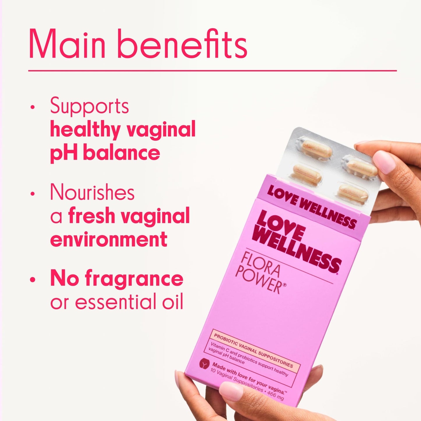 Love Wellness Flora Power | Vaginal Probiotic Suppositories with Vitamin C | Supports pH Balance & Vaginal Health | Fragrance-Free, Non-GMO & Paraben-Free | 10 Count - Maple Wellness Supplements
