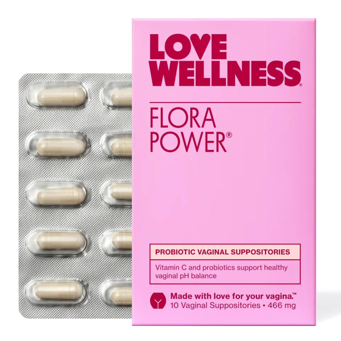 Love Wellness Flora Power | Vaginal Probiotic Suppositories with Vitamin C | Supports pH Balance & Vaginal Health | Fragrance-Free, Non-GMO & Paraben-Free | 10 Count - Maple Wellness Supplements