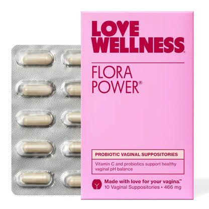 Love Wellness Flora Power | Vaginal Probiotic Suppositories with Vitamin C | Supports pH Balance & Vaginal Health | Fragrance-Free, Non-GMO & Paraben-Free | 10 Count - Maple Wellness Supplements