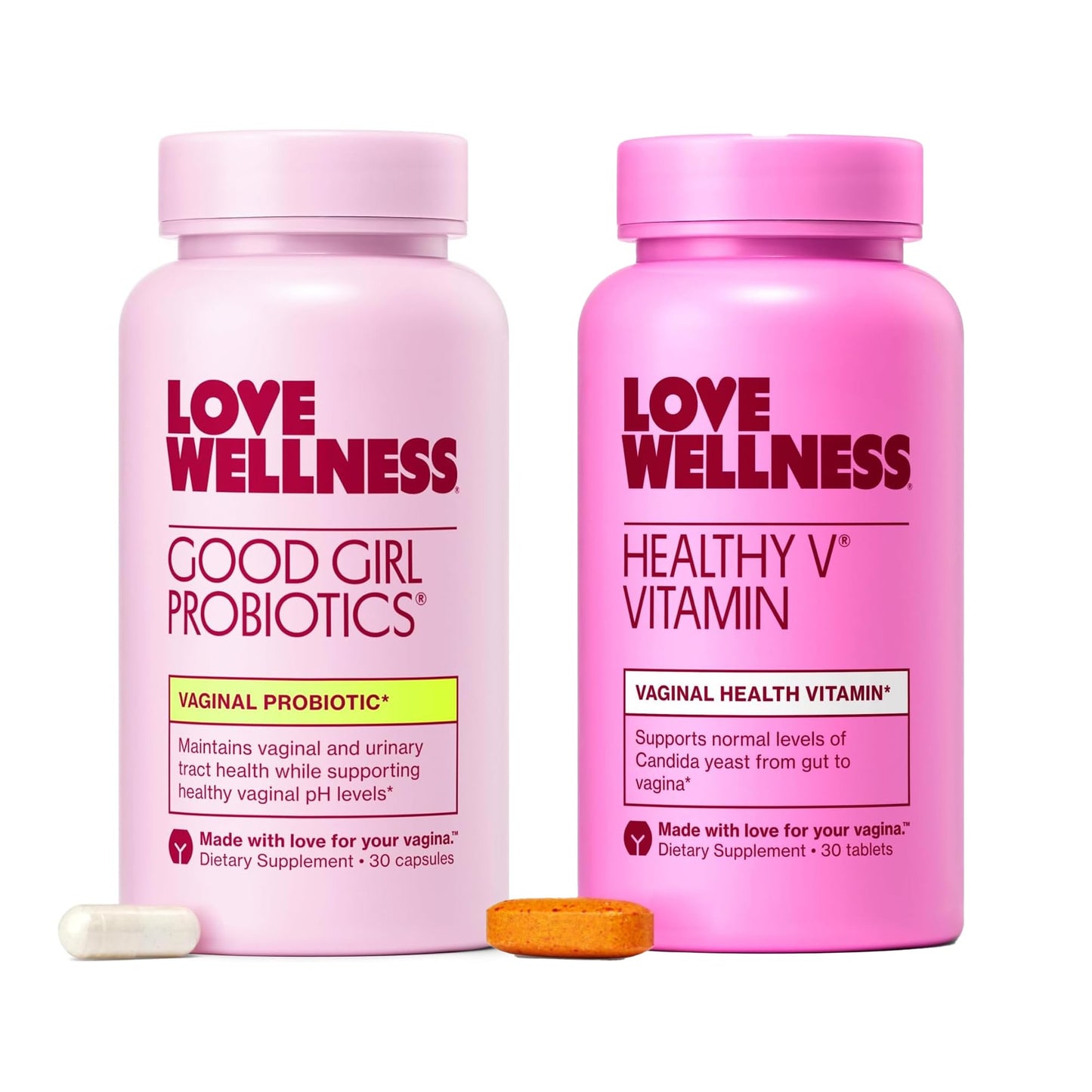 Love Wellness Good Girl Probiotics and Healthy V Vitamin | Womens Wellness Duo | Womens Probiotics Supplements for pH Balance and Vaginal Health - Maple Wellness Supplements