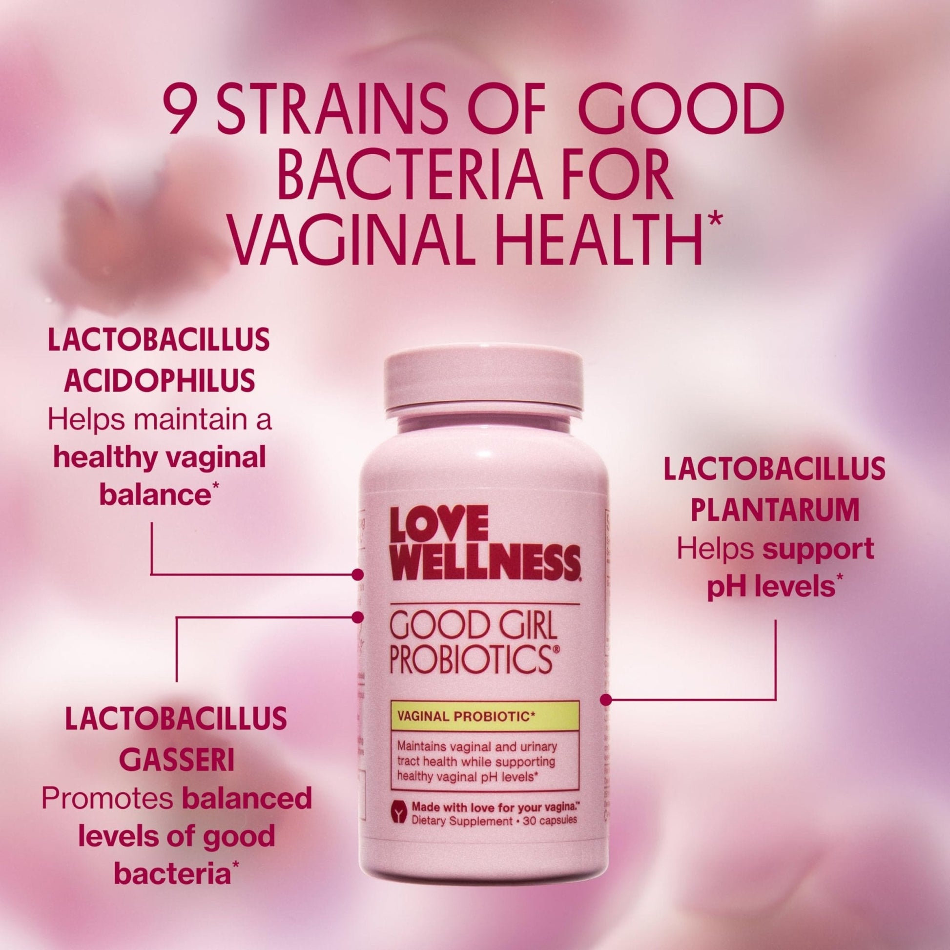 Love Wellness Good Girl Probiotics | Women’s Vaginal Health & pH Balance Supplement | 9-Strain Probiotic for Urinary Tract, Yeast, Odor & Immune Support | Gluten-Free (30-Day Supply) - Maple Wellness Supplements