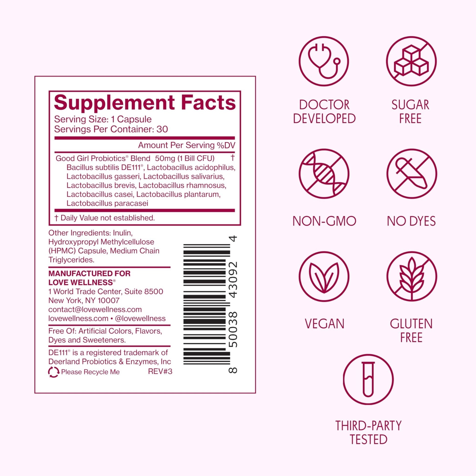 Love Wellness Good Girl Probiotics | Women’s Vaginal Health & pH Balance Supplement | 9-Strain Probiotic for Urinary Tract, Yeast, Odor & Immune Support | Gluten-Free (30-Day Supply) - Maple Wellness Supplements