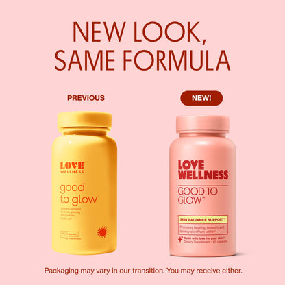 Love Wellness Good to Glow | Collagen Supplement with Biotin, Vitamin C, E, Ashwagandha & Zinc | Promotes Smooth, Glowing & Clear Skin | Enhances Smoothness & Promotes Healthy Skin | 60 Count - Maple Wellness Supplements