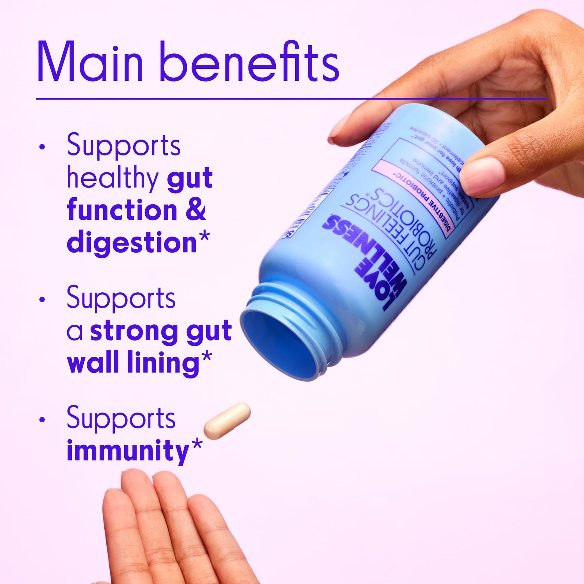 Love Wellness Gut Feelings Probiotic | Gut Health for Women, Digestion Relief & Immune Support Supplement | Womens Probiotic for Gas Relief | 3 Billion CFU | Safe Prebiotic and Postbiotic | 30 Count - Maple Wellness Supplements