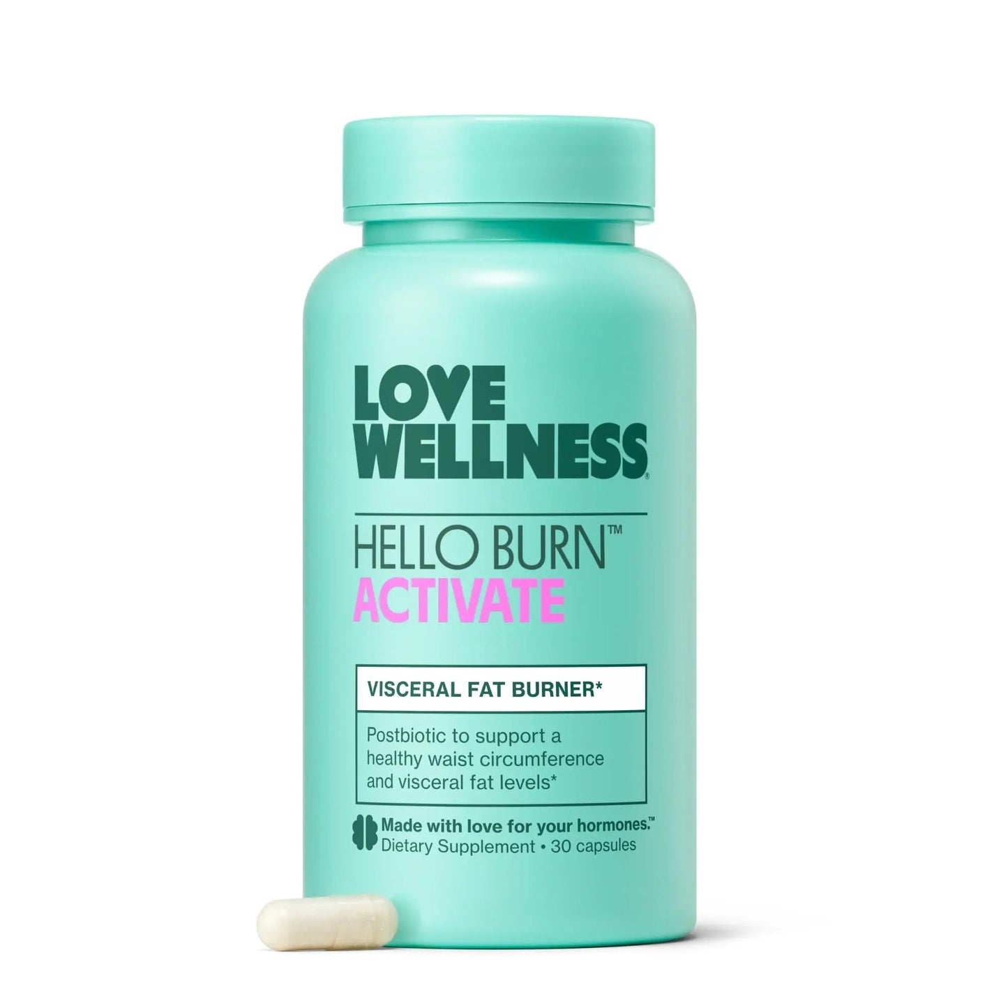 Love Wellness Hello Burn Activate | Support Visceral Fat Burn with HT BPL1 Postbiotic | Supports Healthy Waist Circumference, Longevity and Metabolic Wellness | 30 Count - Maple Wellness Supplements