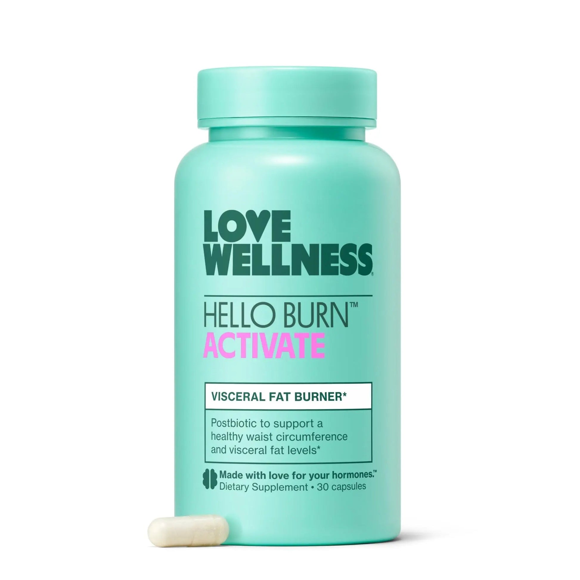 Love Wellness Hello Burn Activate | Support Visceral Fat Burn with HT BPL1 Postbiotic | Supports Healthy Waist Circumference, Longevity and Metabolic Wellness | 30 Count - Maple Wellness Supplements