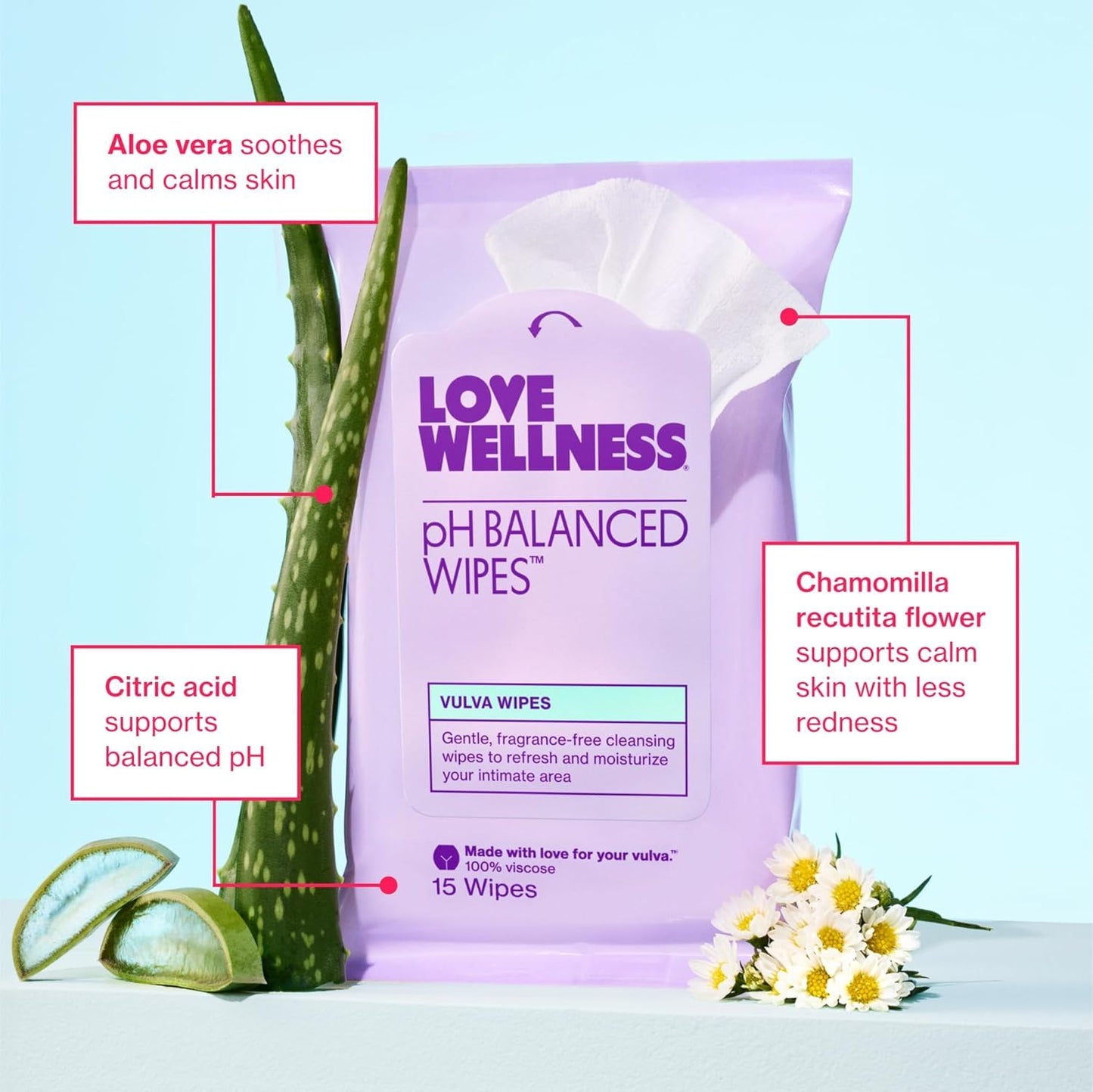 Love Wellness pH Balancing Wipes for Women | Fragrance-Free | Vulva Cleanser for Balanced pH, Intimate Health & Hygiene | Non-Irritating with Aloe Vera for Sensitive Skin | Travel Size | 3-Pack - Maple Wellness Supplements