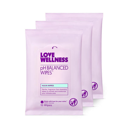 Love Wellness pH Balancing Wipes for Women | Fragrance-Free | Vulva Cleanser for Balanced pH, Intimate Health & Hygiene | Non-Irritating with Aloe Vera for Sensitive Skin | Travel Size | 3-Pack - Maple Wellness Supplements