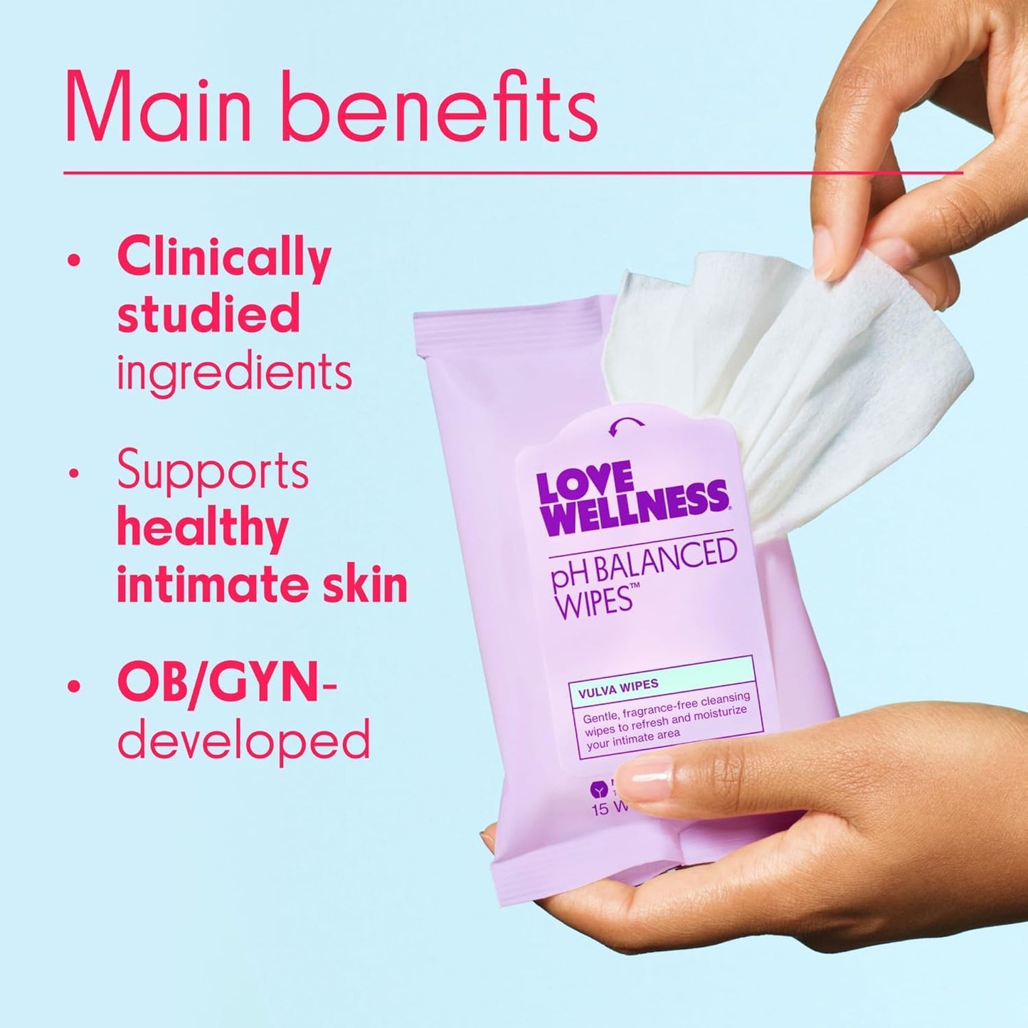 Love Wellness pH Balancing Wipes for Women | Fragrance-Free | Vulva Cleanser for Balanced pH, Intimate Health & Hygiene | Non-Irritating with Aloe Vera for Sensitive Skin | Travel Size | 3-Pack - Maple Wellness Supplements