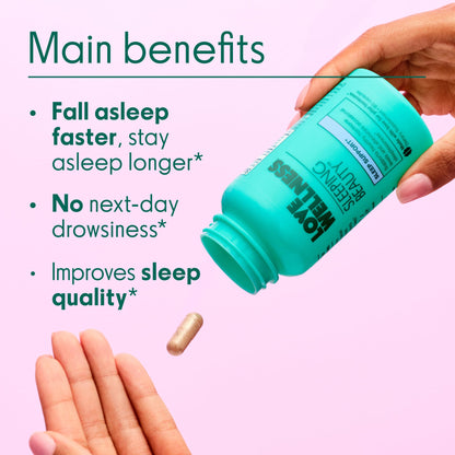 Love Wellness Sleeping Beauty | Sleep Support with Melatonin, Magnesium & L-Theanine | Promotes Restful Sleep, Relaxation & Calmness | Organic Valerian Root Powder & Lemon Balm | 60 Count - Maple Wellness Supplements