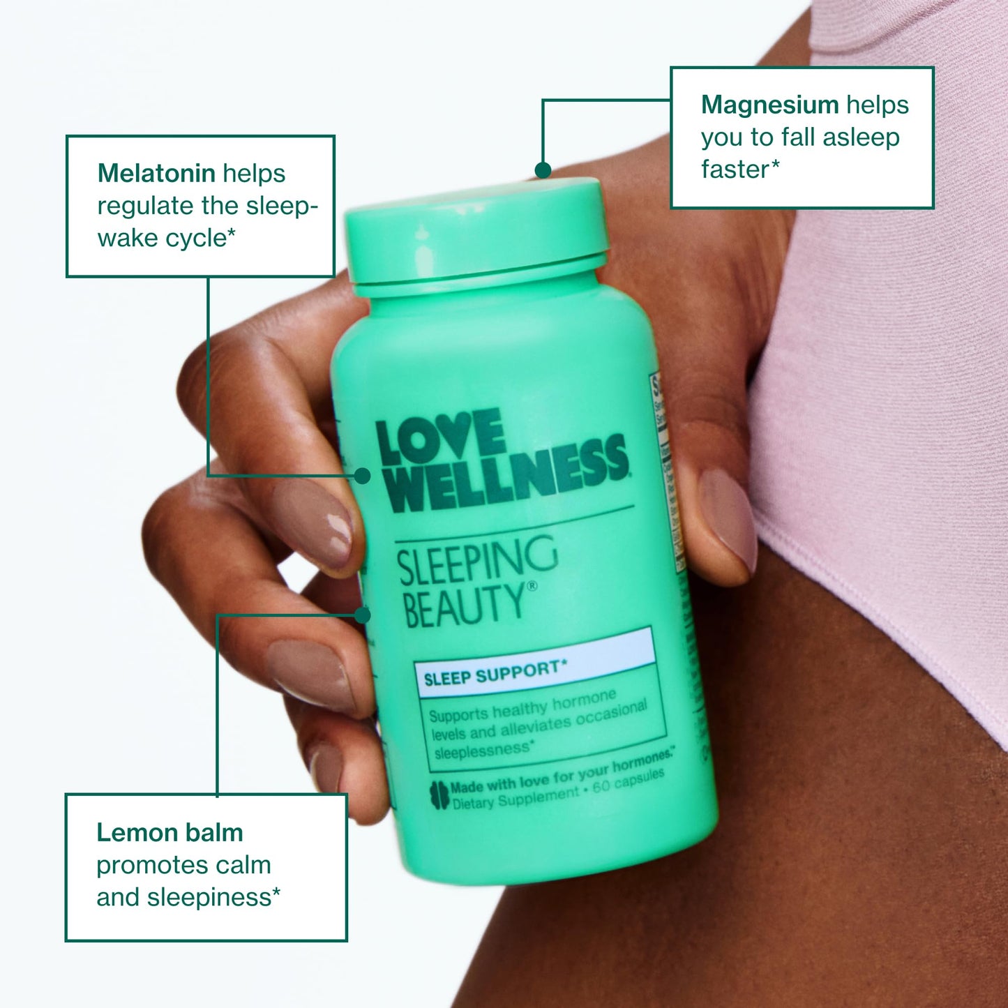 Love Wellness Sleeping Beauty | Sleep Support with Melatonin, Magnesium & L-Theanine | Promotes Restful Sleep, Relaxation & Calmness | Organic Valerian Root Powder & Lemon Balm | 60 Count - Maple Wellness Supplements