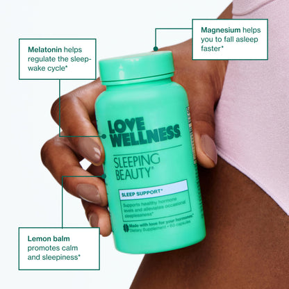 Love Wellness Sleeping Beauty | Sleep Support with Melatonin, Magnesium & L-Theanine | Promotes Restful Sleep, Relaxation & Calmness | Organic Valerian Root Powder & Lemon Balm | 60 Count - Maple Wellness Supplements