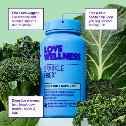 Love Wellness Sparkle Fiber | Fiber Supplement with Digestive Enzymes | Greens Superfood Powder & Psyllium Husk Powder | Promotes Gut Health for Women | Regularity & Bloating Relief | 90 Count - Maple Wellness Supplements