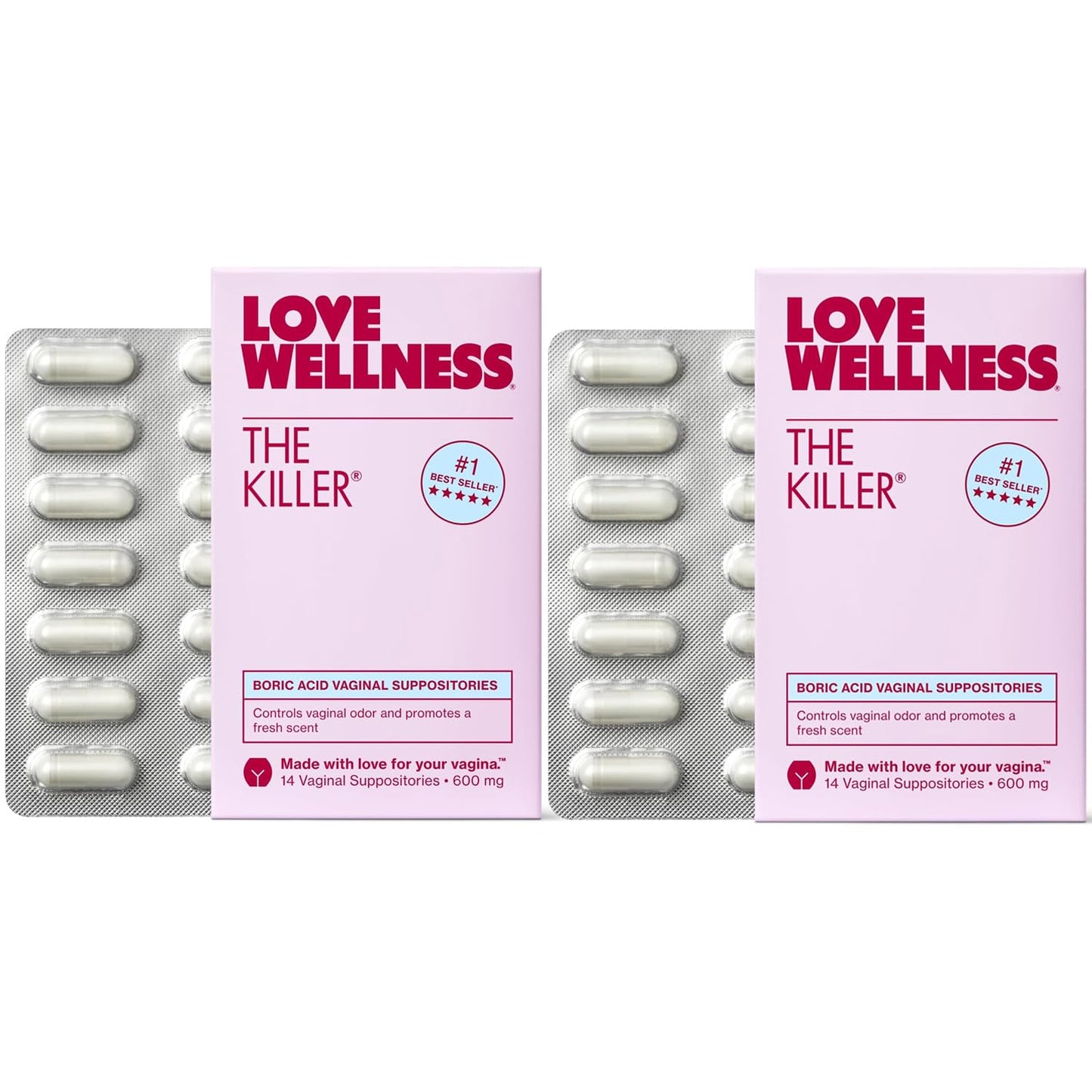 Love Wellness The Killer | 600mg Boric Acid Vaginal Suppositories | Balances pH & Supports Odor Control, a Healthy Vaginal Balance | Fast-Acting & Fragrance-Free | Gentle & Effective | 28 Ct - Maple Wellness Supplements