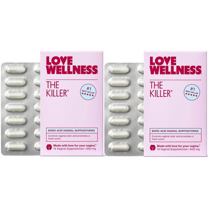 Love Wellness The Killer | 600mg Boric Acid Vaginal Suppositories | Balances pH & Supports Odor Control, a Healthy Vaginal Balance | Fast-Acting & Fragrance-Free | Gentle & Effective | 28 Ct - Maple Wellness Supplements