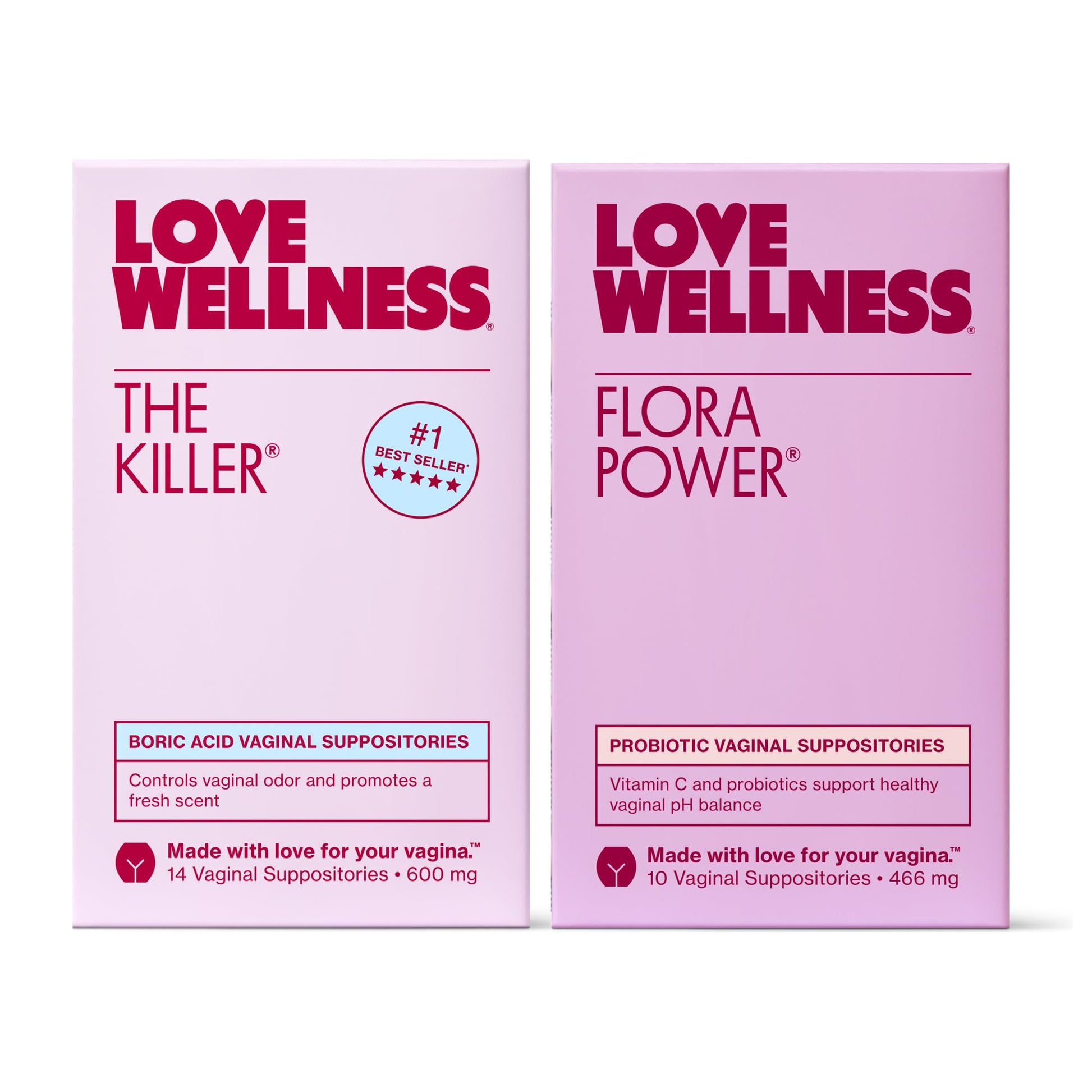 Love Wellness The Killer & Flora Power | Vaginal Suppository Duo with Boric Acid, Probiotics & Vitamin C | Supports pH Balance, Odor Control & Feminine Health | Fragrance-Free, Non-GMO & Paraben Free - Maple Wellness Supplements