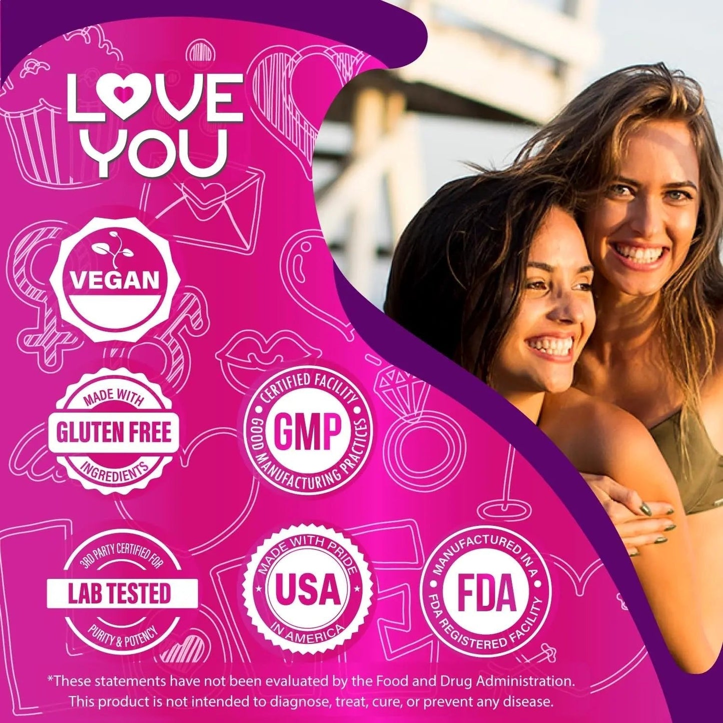 Love You Womens Probiotic, Ph Balance, Ut, Feminine, Vaginal Health Supplement, Digestive, Pre + Pro + Postbiotic, Delayed Release, 60 Billion Live CFU, 8-Strain Probiotic Blend, 30 Veg Caps Servings - Maple Wellness Supplements
