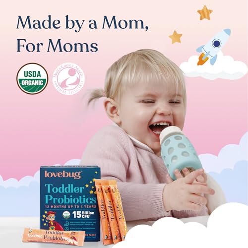 LOVEBUG Kids Probiotic Powder with Prebiotic Fiber - Toddler Immunity Support & Constipation Relief - USDA Organic Probiotics for Childrens Gut & Digestive Health - Maple Wellness Supplements