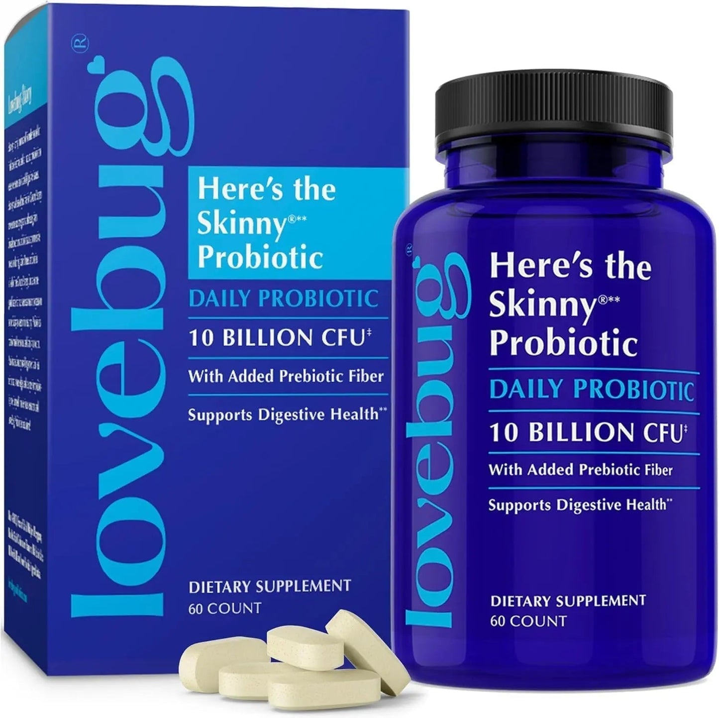 LOVEBUG Skinny Prebiotics and Probiotics for Women Digestive Health & Immune Support - 10 Billion CFU Probiotic Strains Gut Health, Gas, Constipation & Bloating, 60ct - Maple Wellness Supplements