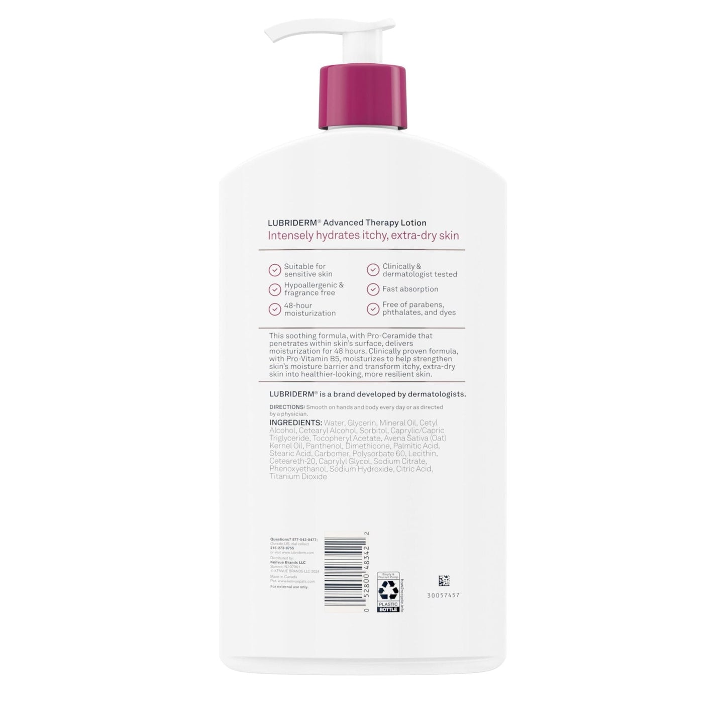 Lubriderm Advanced Therapy Fragrance-Free Moisturizing Hand & Body Lotion + Pro-Ceramide, Intense Hydration for Itchy - Maple Wellness Supplements