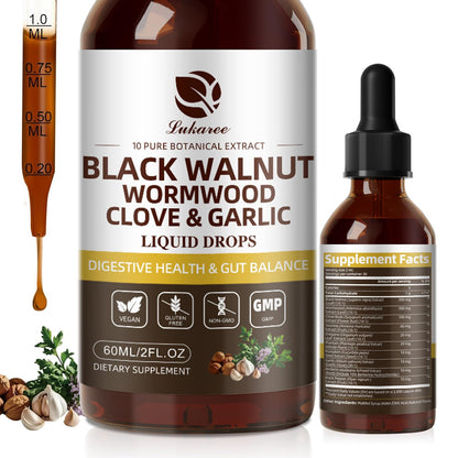 Lukaree Wormwood Black Walnut Clove Cleanse for Humans Tincture – Rapid Gut Detox & Digestive Health with Garlic Pumpkin Seeds Soursop Oregano, 10:1 Ultra-Concentrated Liposomal Tech 98% Absorption - Maple Wellness Supplements