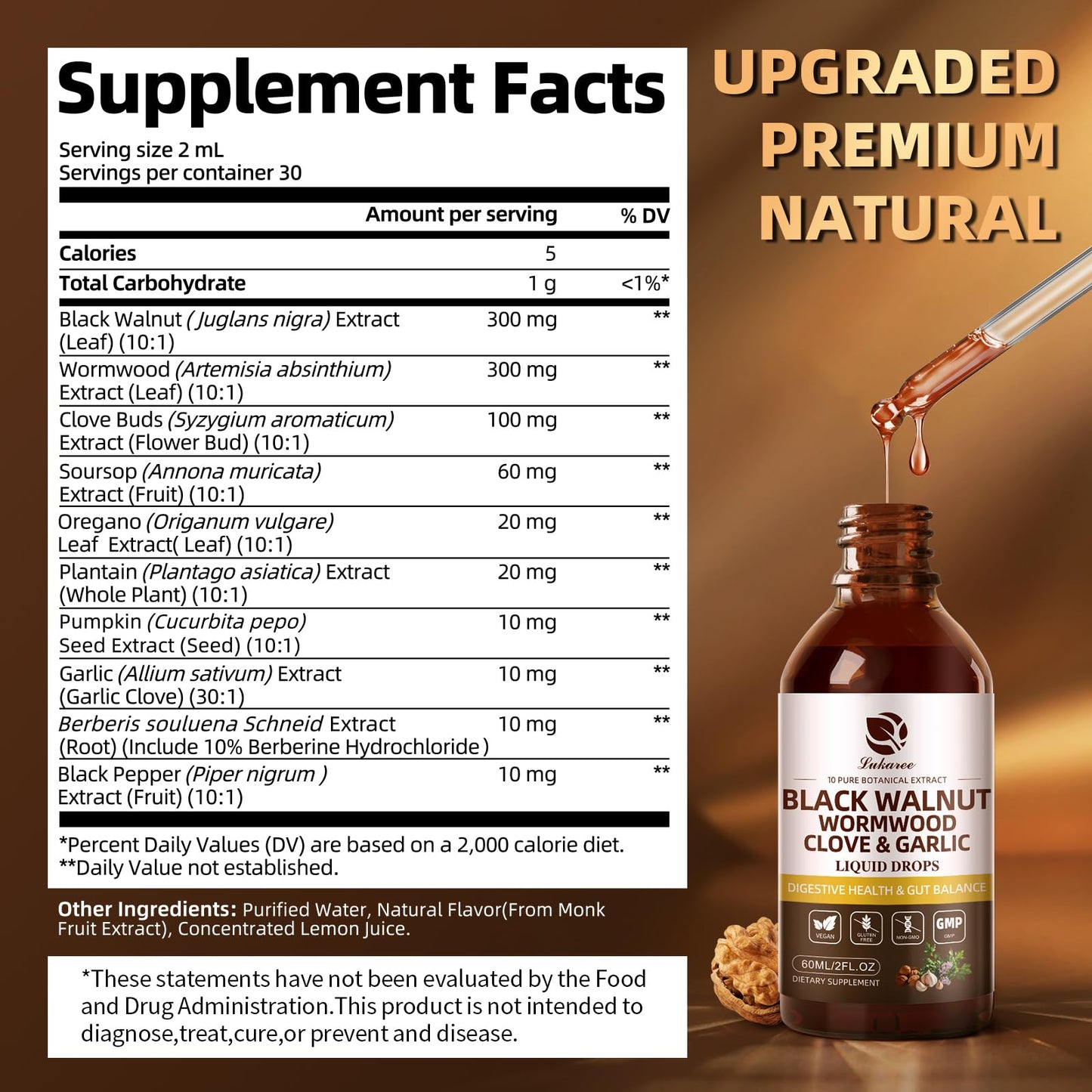 Lukaree Wormwood Black Walnut Clove Cleanse for Humans Tincture – Rapid Gut Detox & Digestive Health with Garlic Pumpkin Seeds Soursop Oregano, 10:1 Ultra-Concentrated Liposomal Tech 98% Absorption - Maple Wellness Supplements
