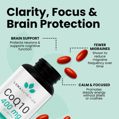 Luma Nutrition CoQ10 400mg Softgels - High-Absorption Coenzyme Q10 - Co Q-10 200mg / 400mg Per Serving - Heart Health - 60 Liquid Softgels - Maple Wellness Supplements