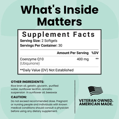 Luma Nutrition CoQ10 400mg Softgels - High-Absorption Coenzyme Q10 - Co Q-10 200mg / 400mg Per Serving - Heart Health - 60 Liquid Softgels - Maple Wellness Supplements