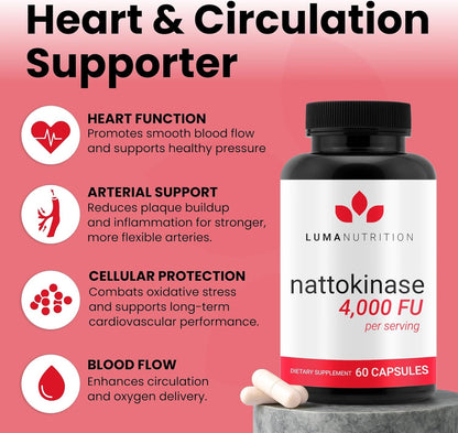 Luma Nutrition Nattokinase Supplement - Natto 4000 FU Per Serving, Premium Heart Health Support - Vegan & Gluten Free - 60 Capsules - Maple Wellness Supplements