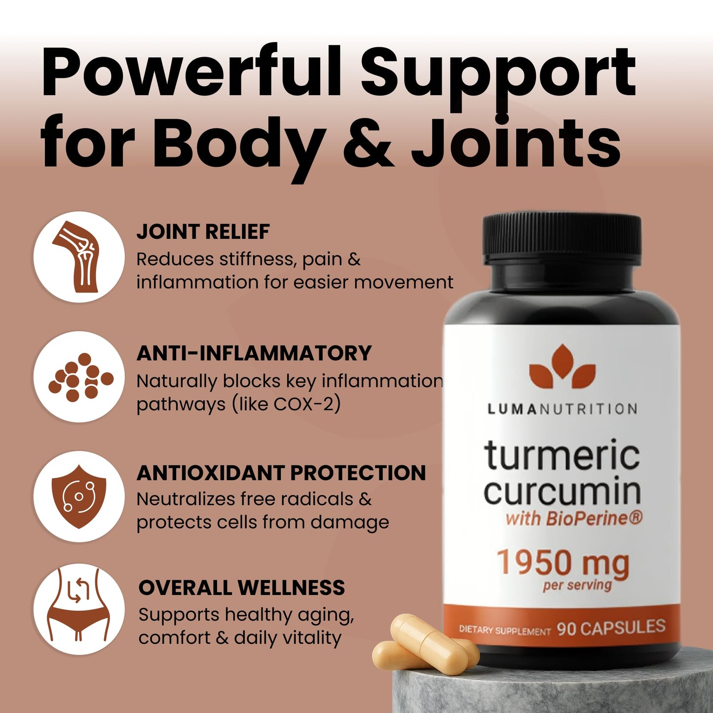 Luma Nutrition Turmeric Curcumin with Black Pepper - 95% Curcuminoids - 1950mg Per Serving - Premium Turmeric Supplement - Maple Wellness Supplements
