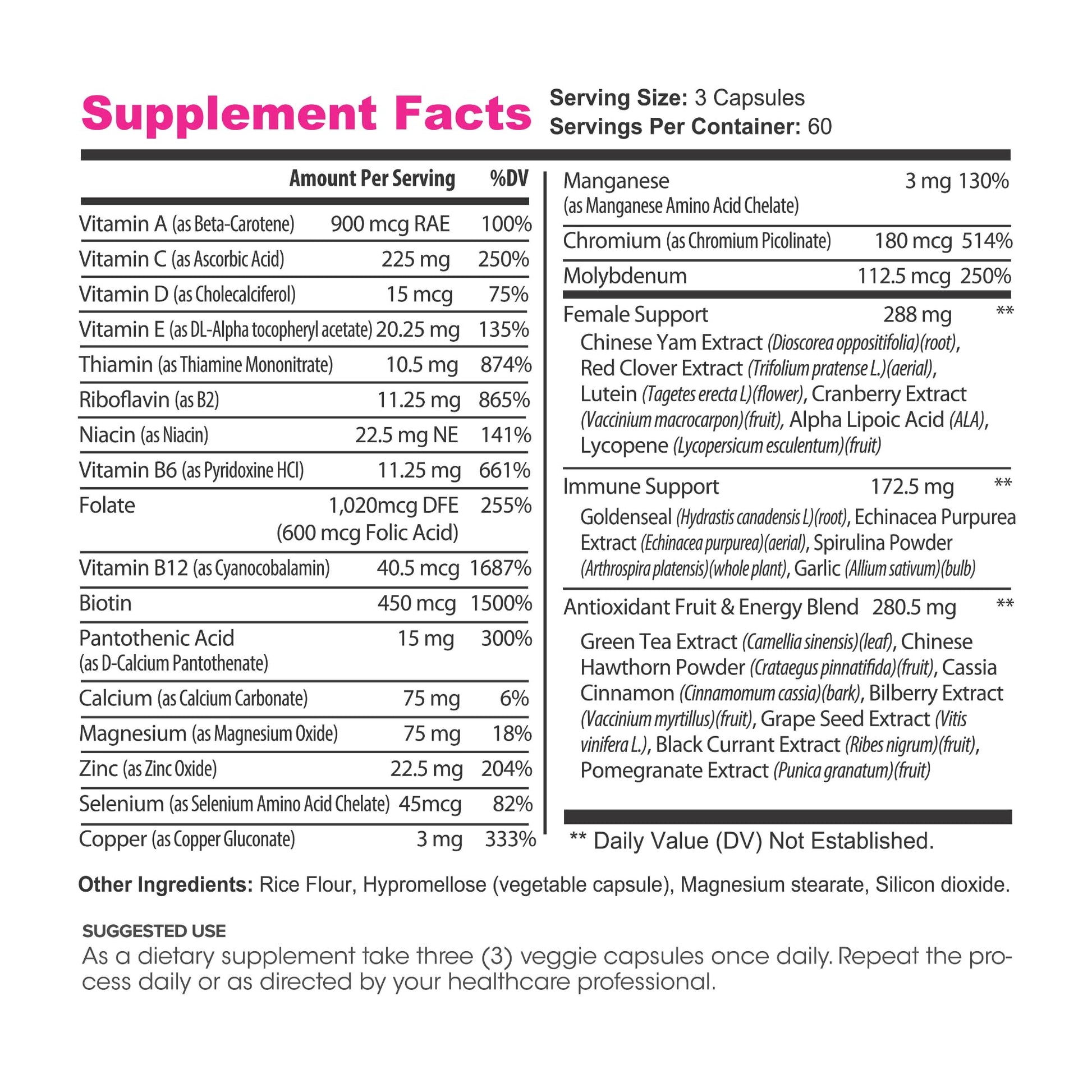 Lumen Naturals Women's Multivitamin Vitamin B12, A, C, D, & E - 180 Count - 60 Servings - Veggie Capsules - Maple Wellness Supplements