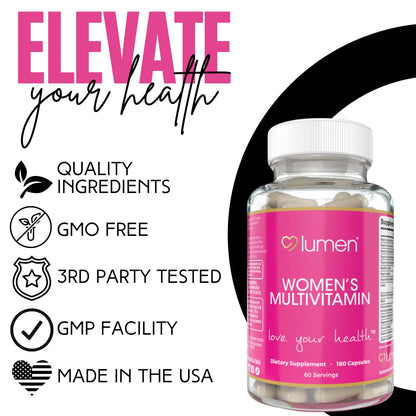 Lumen Naturals Women's Multivitamin Vitamin B12, A, C, D, & E - 180 Count - 60 Servings - Veggie Capsules - Maple Wellness Supplements