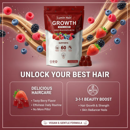 Lumin Hair Growth Gummies for Black Women, 60 Vegan Gummies, Daily Hair Nourishment with Biotin, Collagen & Botanical Extracts, Supports Healthy Hair Growth & Strength - Maple Wellness Supplements