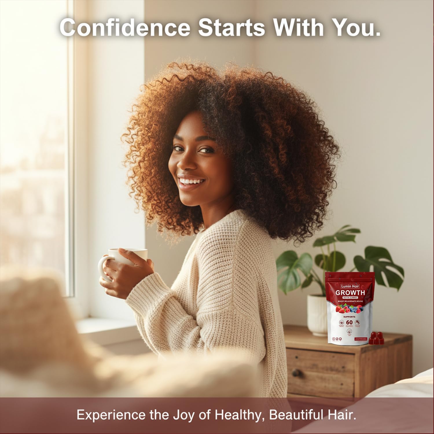 Lumin Hair Growth Gummies for Black Women, 60 Vegan Gummies, Daily Hair Nourishment with Biotin, Collagen & Botanical Extracts, Supports Healthy Hair Growth & Strength - Maple Wellness Supplements