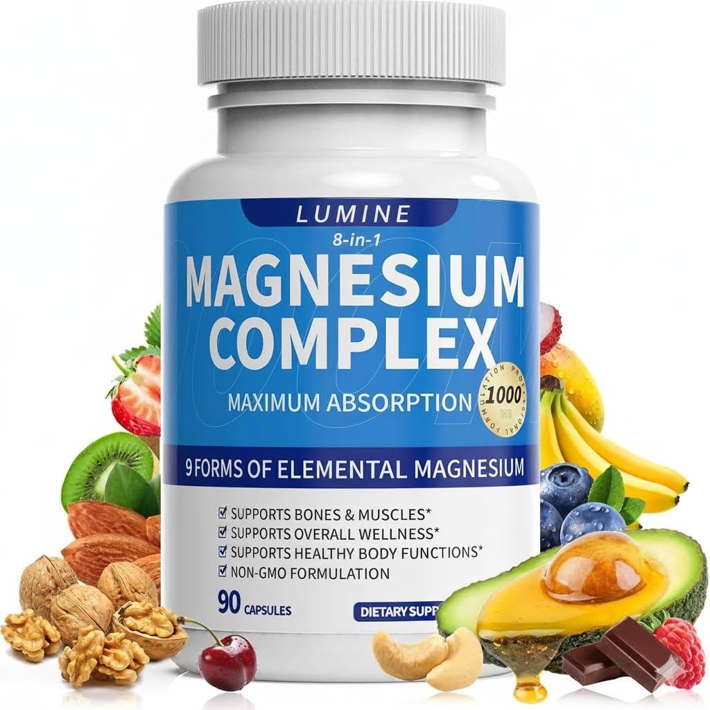 Lumine Magnesium Complex Supplement - Advanced 8-in-1 Elemental 1000mg- Glycinate, Citrate, Malate, Taurate - Maple Wellness Supplements