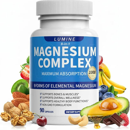 Lumine Magnesium Complex Supplement - Advanced 8-in-1 Elemental 1000mg- Glycinate, Citrate, Malate, Taurate - Maple Wellness Supplements
