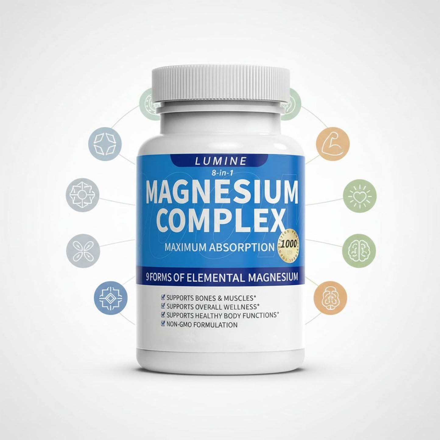 Lumine Magnesium Complex Supplement - Advanced 8-in-1 Elemental 1000mg- Glycinate, Citrate, Malate, Taurate - Maple Wellness Supplements