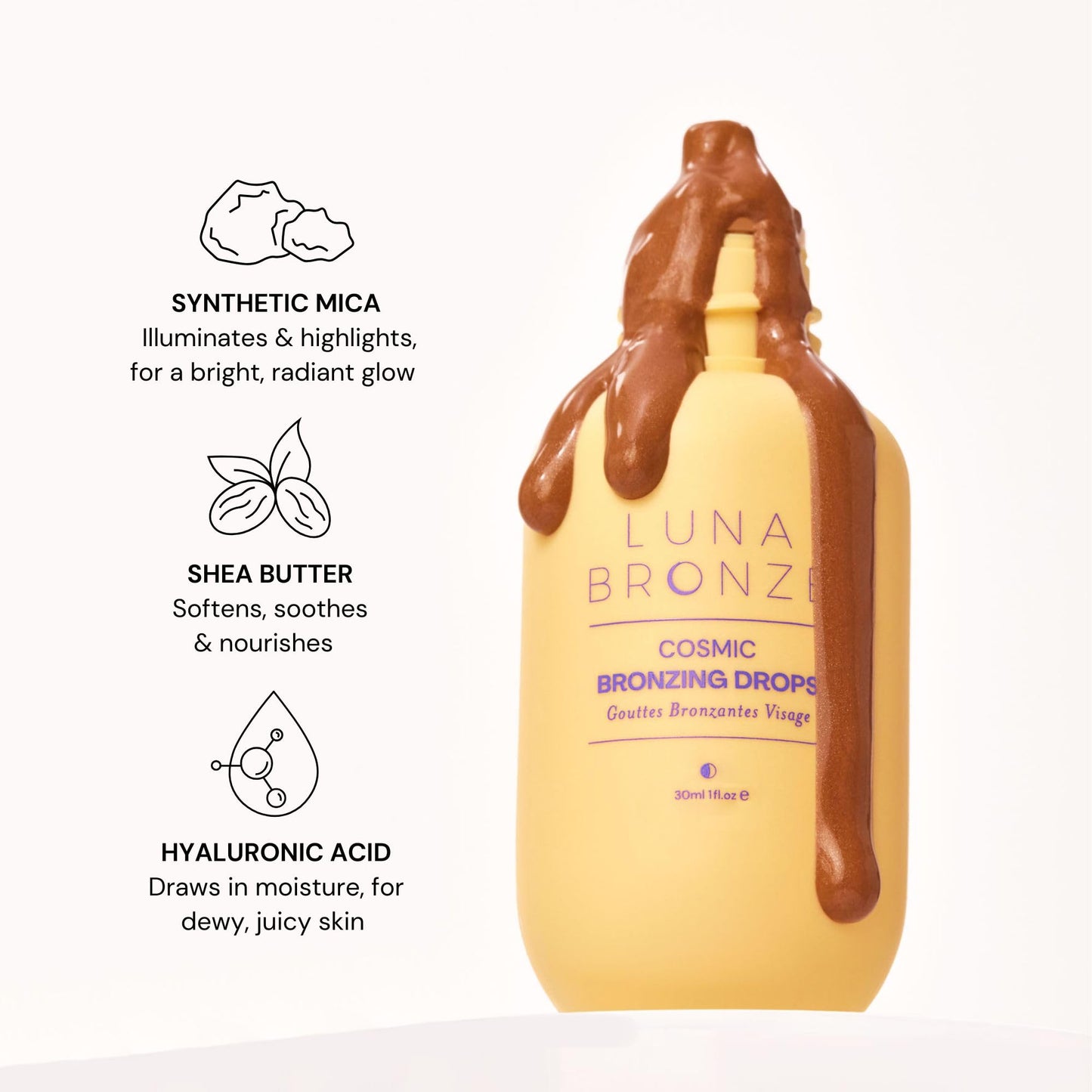 Luna Bronze Cosmic Bronzing Drops | Lightweight, Hydrating & Washable Liquid Bronze Drops | Non-Greasy Formula Enriched with Sodium Hyaluronate & Shea Butter | Responsible Mica (30ml/1.01 fl. oz) - Maple Wellness Supplements