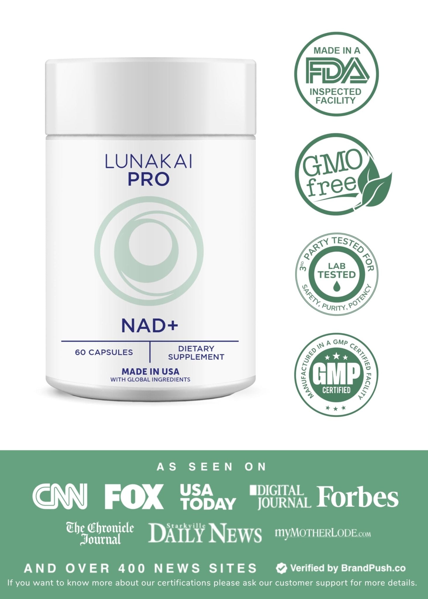 Lunakai PRO USA Made Dual-Pathway NAD+ Formula with NR & Resveratrol – Natural NAD Supplement for Women & Men – Healthy Aging & Cellular Health Support, 60ct - Maple Wellness Supplements