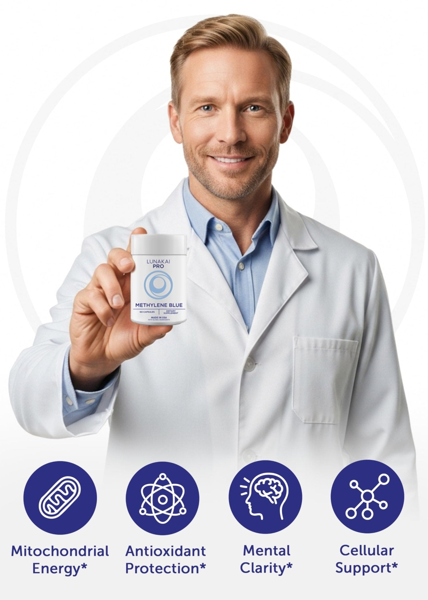 Lunakai PRO USA Made Methylene Blue Capsules Pharmaceutical Grade with Vitamin C, B6, B12 – 3rd-Party Tested Daily Brain & Focus Support Supplement for Humans, 60ct - Maple Wellness Supplements