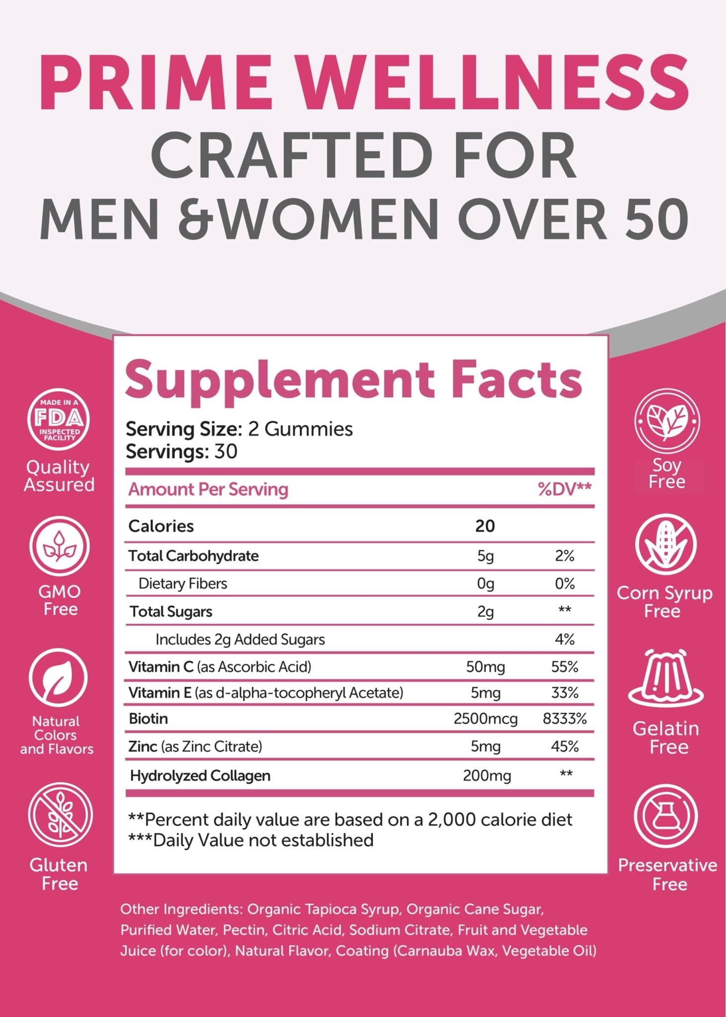 Lunakai USA Made Collagen Gummies for Women & Men Over 50, Biotin & Vitamin C, Supports Skin Elasticity, Hair & Nail Strength, Joint Support, 60ct - Maple Wellness Supplements