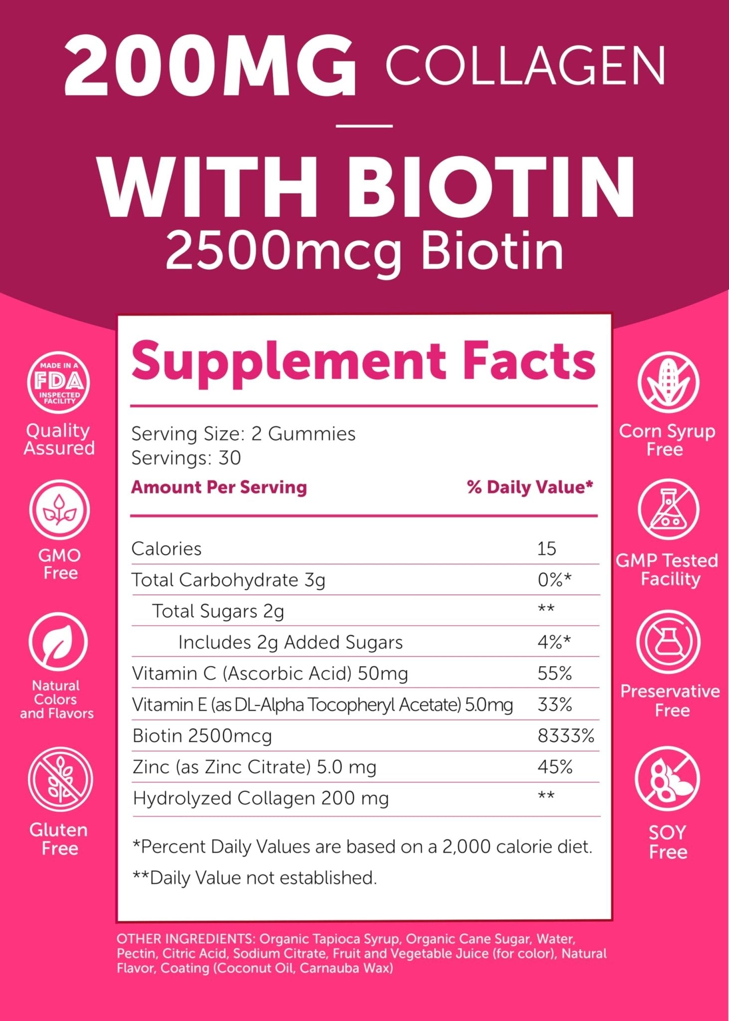 Lunakai USA Made Collagen Peptides Gummies - 200mg Non-GMO Anti-Aging Formula with Biotin, Zinc, Vitamins C - Maple Wellness Supplements