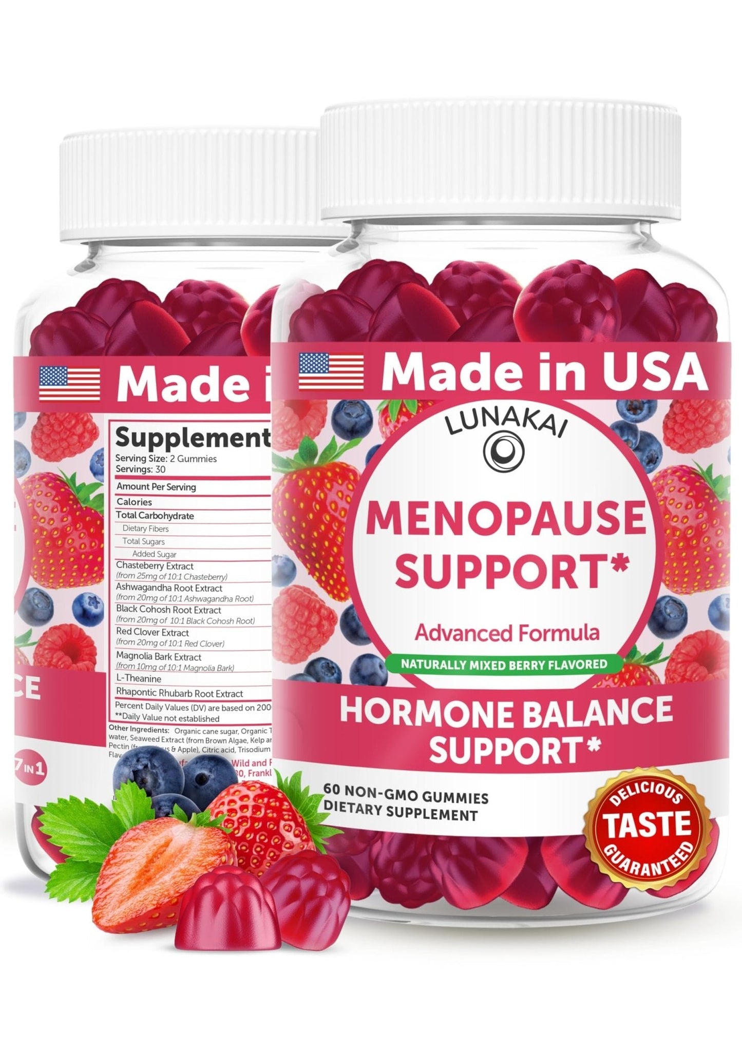 LUNAKAI USA Made Menopause Relief Gummies – Natural Menopause Supplements for Women with Black Cohosh & L-Theanine – Daily Support for Hot Flashes, Night Sweats & Hormonal Balance, 60ct - Maple Wellness Supplements