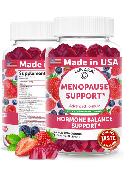LUNAKAI USA Made Menopause Relief Gummies – Natural Menopause Supplements for Women with Black Cohosh & L-Theanine – Daily Support for Hot Flashes, Night Sweats & Hormonal Balance, 60ct - Maple Wellness Supplements