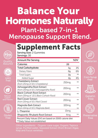 LUNAKAI USA Made Menopause Relief Gummies – Natural Menopause Supplements for Women with Black Cohosh & L-Theanine – Daily Support for Hot Flashes, Night Sweats & Hormonal Balance, 60ct - Maple Wellness Supplements