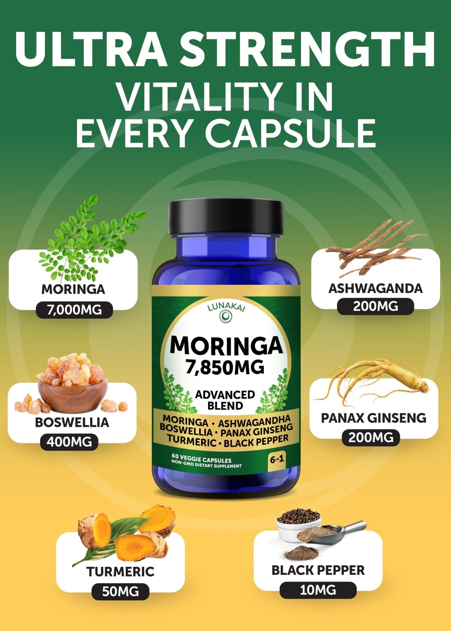 Lunakai USA Made Moringa & Sea Moss Capsules Bundle – 6-in-1 & 16-in-1 Advanced Blends – 60 Non-GMO Veggie Capsules Each - Maple Wellness Supplements