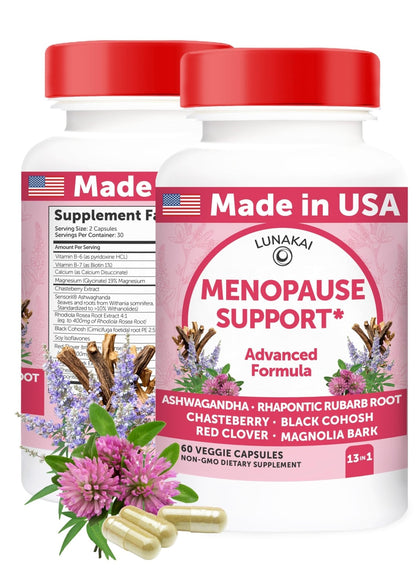 Lunakai USA Made Natural Menopause Supplements for Women – 13-in-1 Menopause Relief for Hot Flashes, Night Sweats, Sleep & Mood Support, 60ct - Maple Wellness Supplements