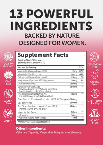 Lunakai USA Made Natural Menopause Supplements for Women – 13-in-1 Menopause Relief for Hot Flashes, Night Sweats, Sleep & Mood Support, 60ct - Maple Wellness Supplements
