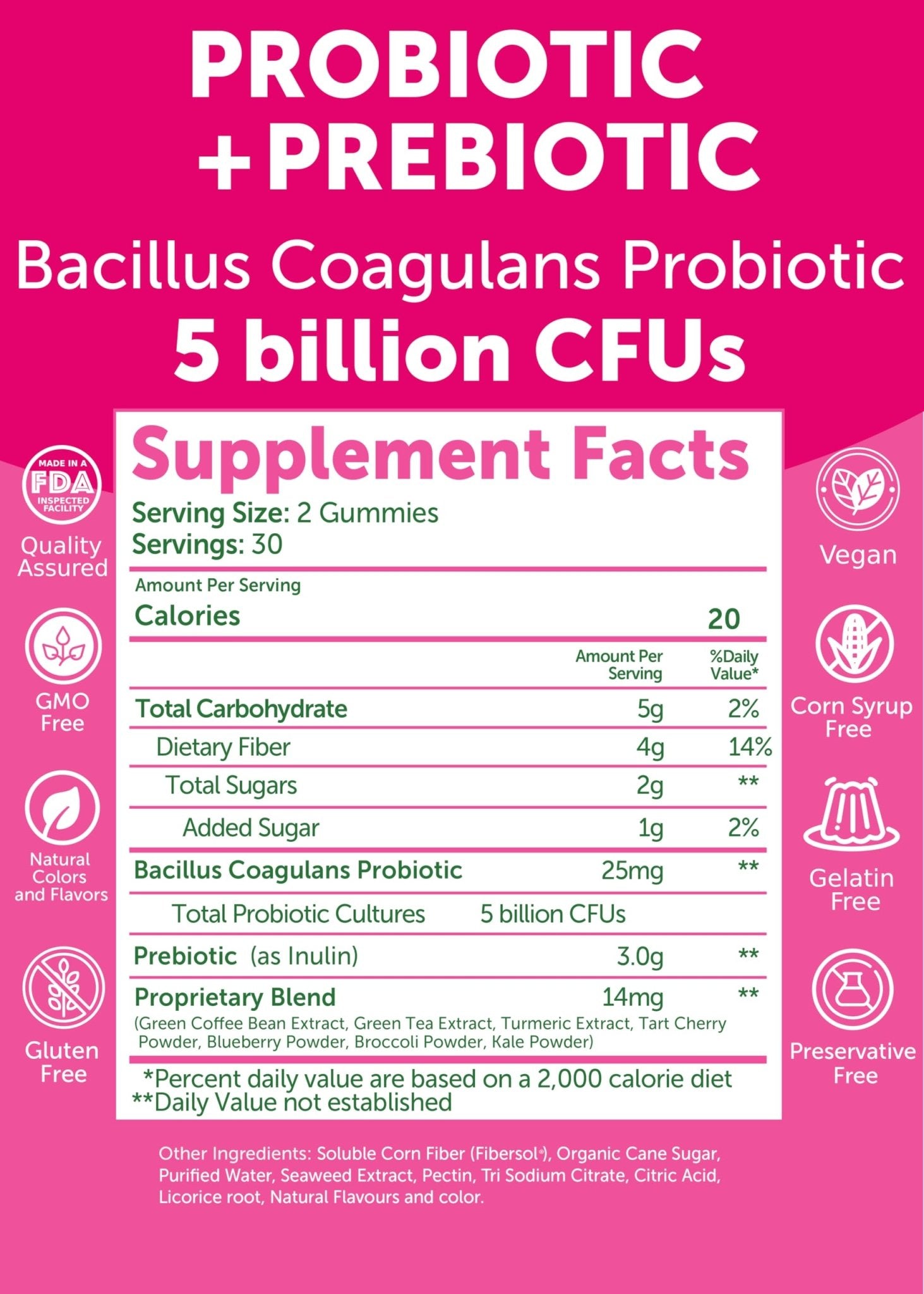 Lunakai USA Made Prebiotic + Probiotic Gummies for Women and Men - High Potency 5 Billion CFUs with Fibers - Maple Wellness Supplements
